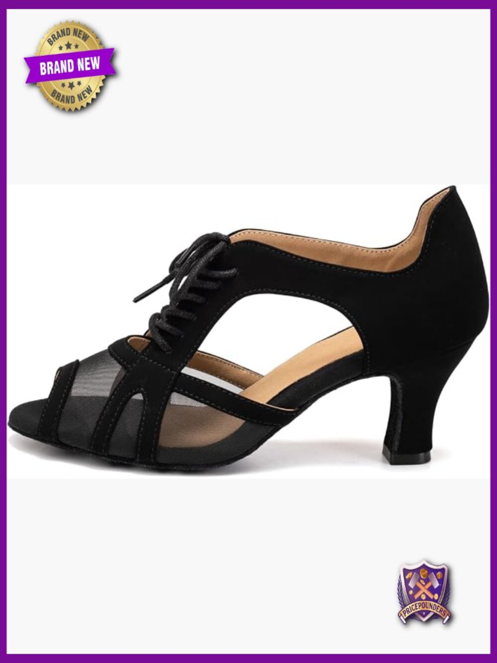 Women's Latin Salsa Dance Shoes Lace-Up Open-Toe Heels Ballroom Suede Sole